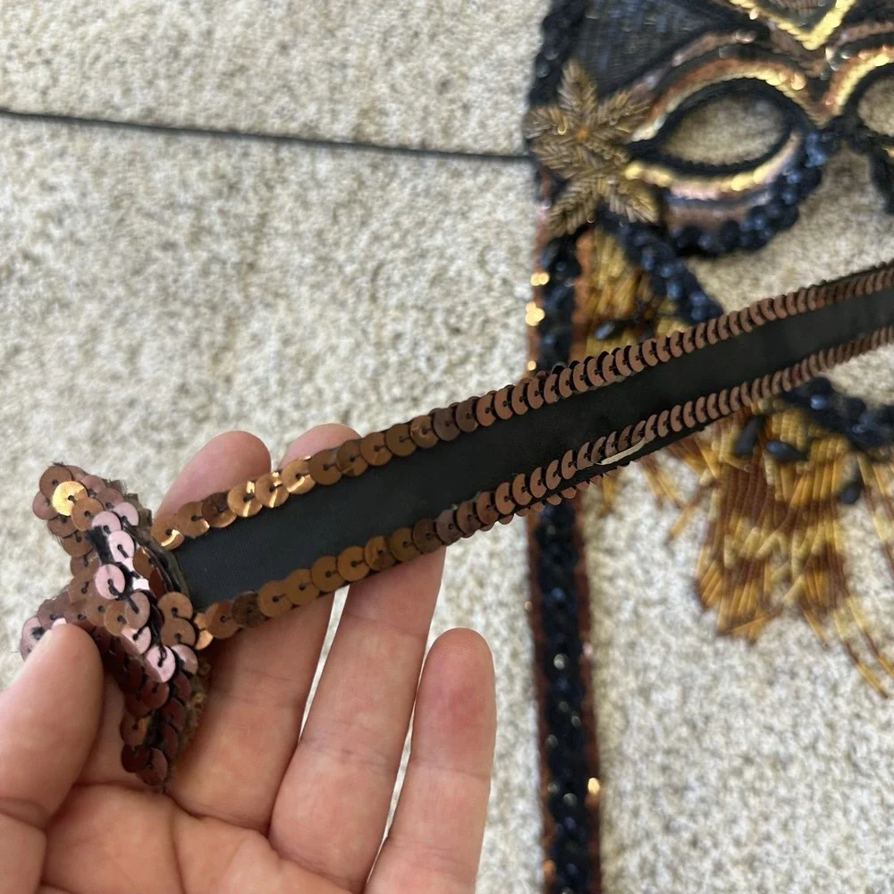 Gypsy Renaissance Black Feather Masquerade Mask Bead Garland Gothic Boho Big 48